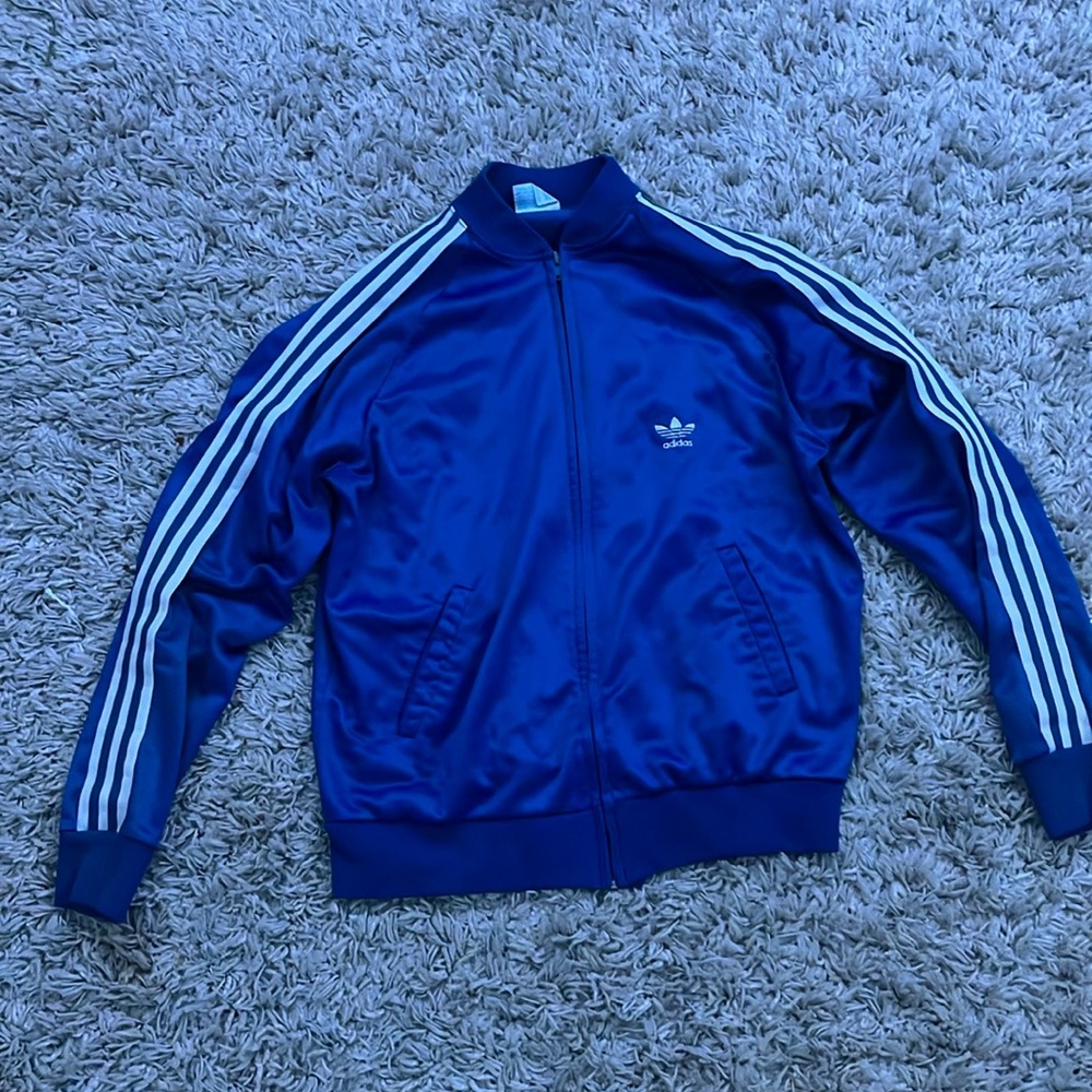 Adidas blue track jacket/ sweatshirt size large (fits like a medium)